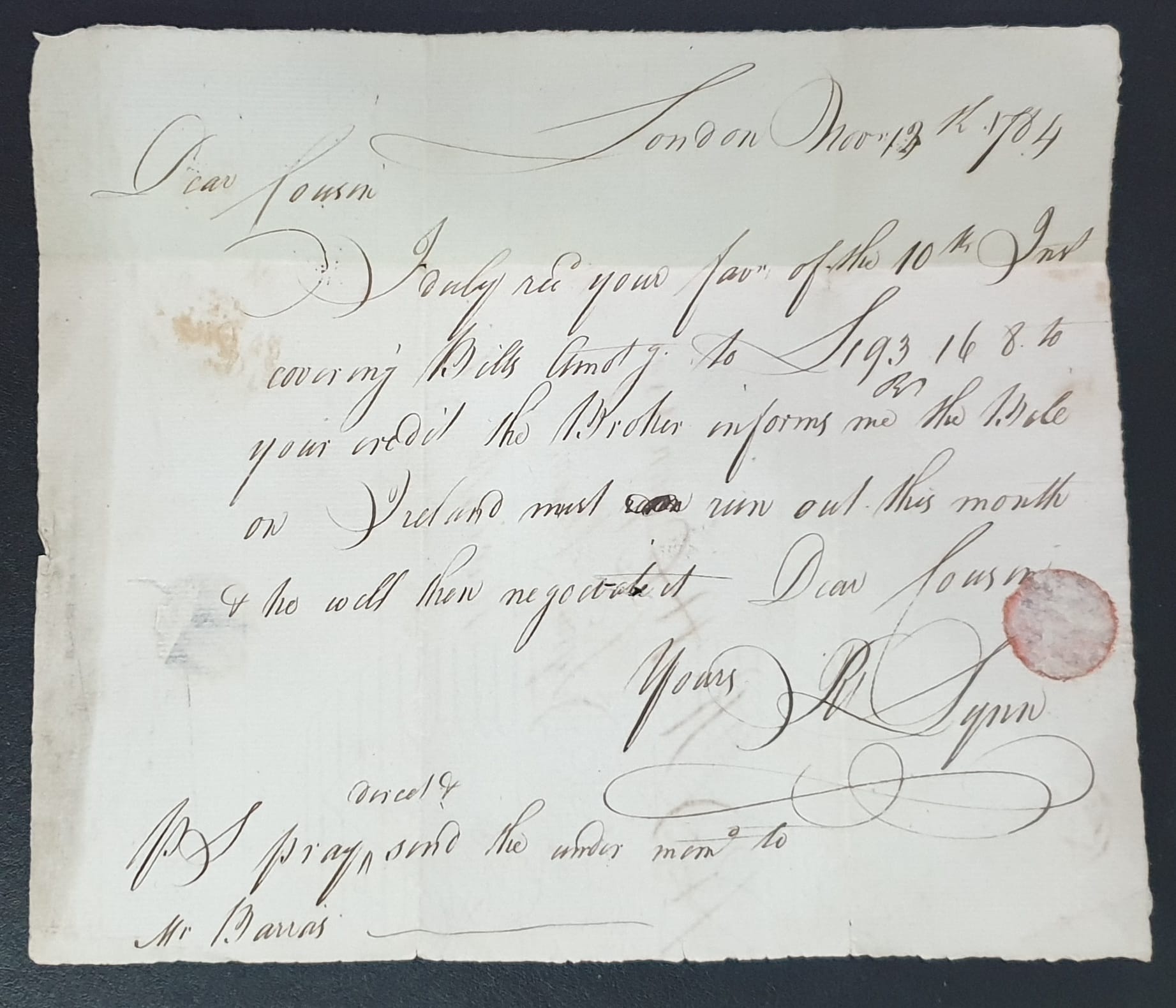 Great Britain Pre-Stamp Letter 13 November 1784 LONDON - Image 2