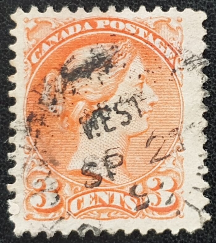 CANADA Queen Victoria SG83, 3c orange-red used single stamp