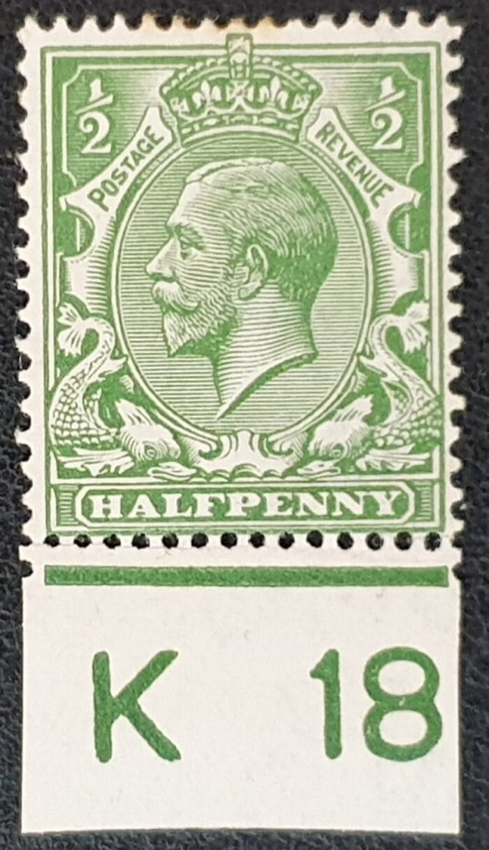 Great Britain King George V SG351 SPEC N14(1), ½d green, Control K18 Mounted Mint Single Stamp