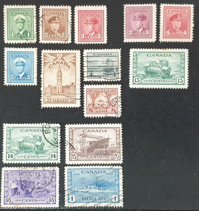 Canada 1942-48 SG375/88 “War Effort” Set of 14 used and unused stamps