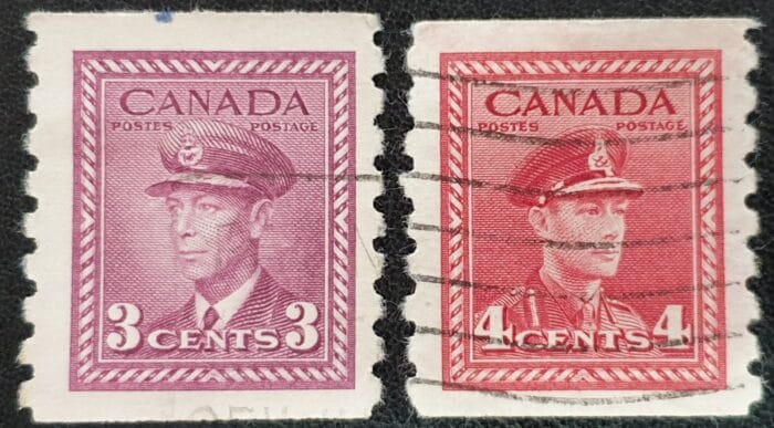 Canada 1943 King George VI "War Effort" Coil Stamps SG392/3 used stamps