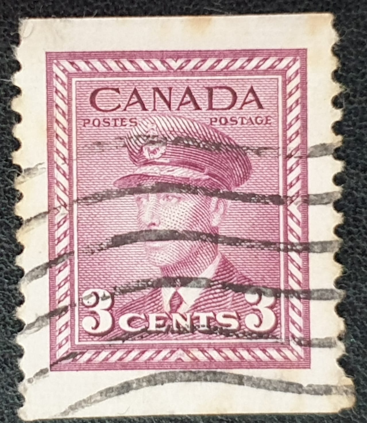 CANADA SG395 1942 3c. purple IMPERF x P12 used single stamp