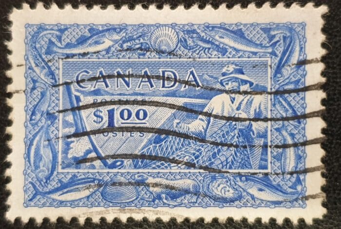 Canada 1951 "Fisherman" SG433 $1 ultramarine used single stamp