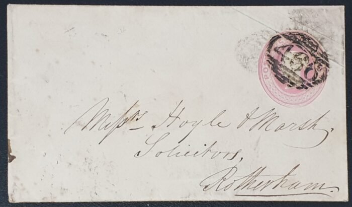Great Britain Queen Victoria 1850 Cover Postal Stationery Liverpool-Rotherham 22 January 1850 used
