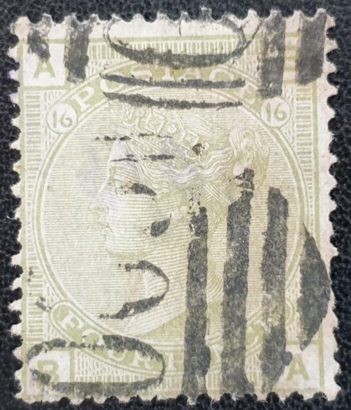 Great Britain Queen Victoria 1877 SG153 4d. sage-green Letters B-A Plate 16 used stamp