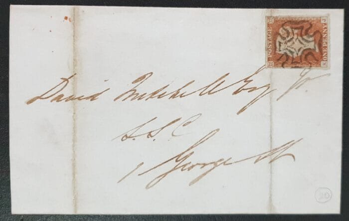 Great Britain Queen Victoria 1842 1d. red on cover Plate 20 Letters KJ, 29 October 1842
