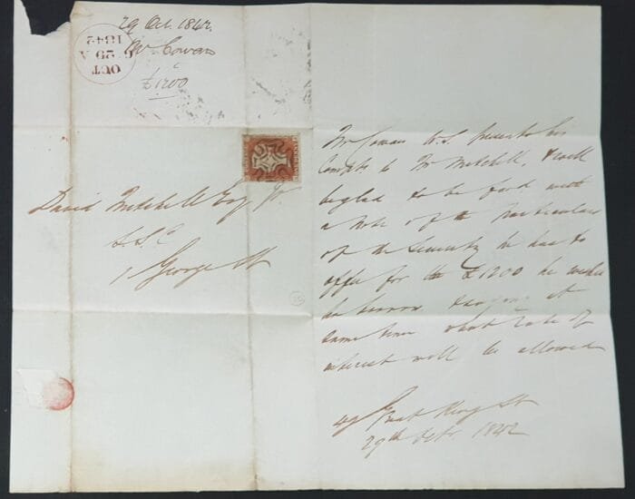 Great Britain Queen Victoria 1842 1d. red on cover Plate 20 Letters KJ, 29 October 1842 - Image 2