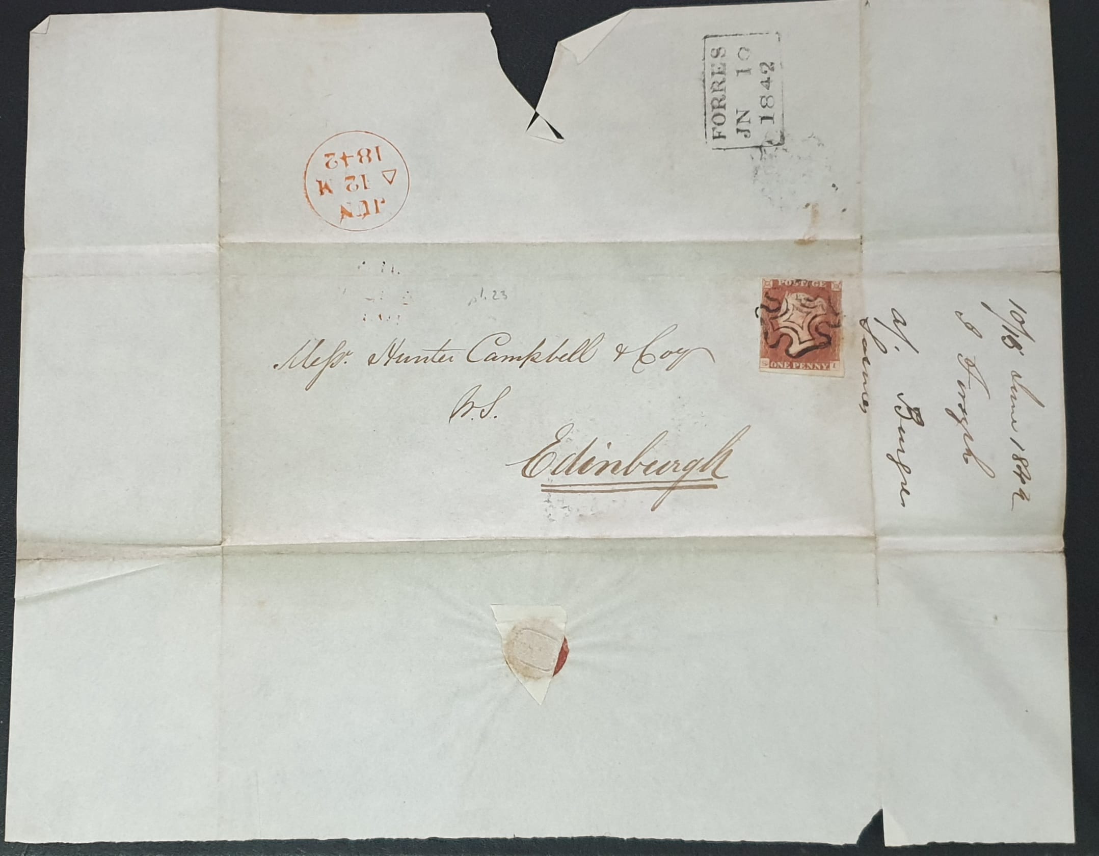 Great Britain Queen Victoria SG8 1d red on cover Plate 23 S-I 12/6/1842 Forres - Edinburgh - Image 2