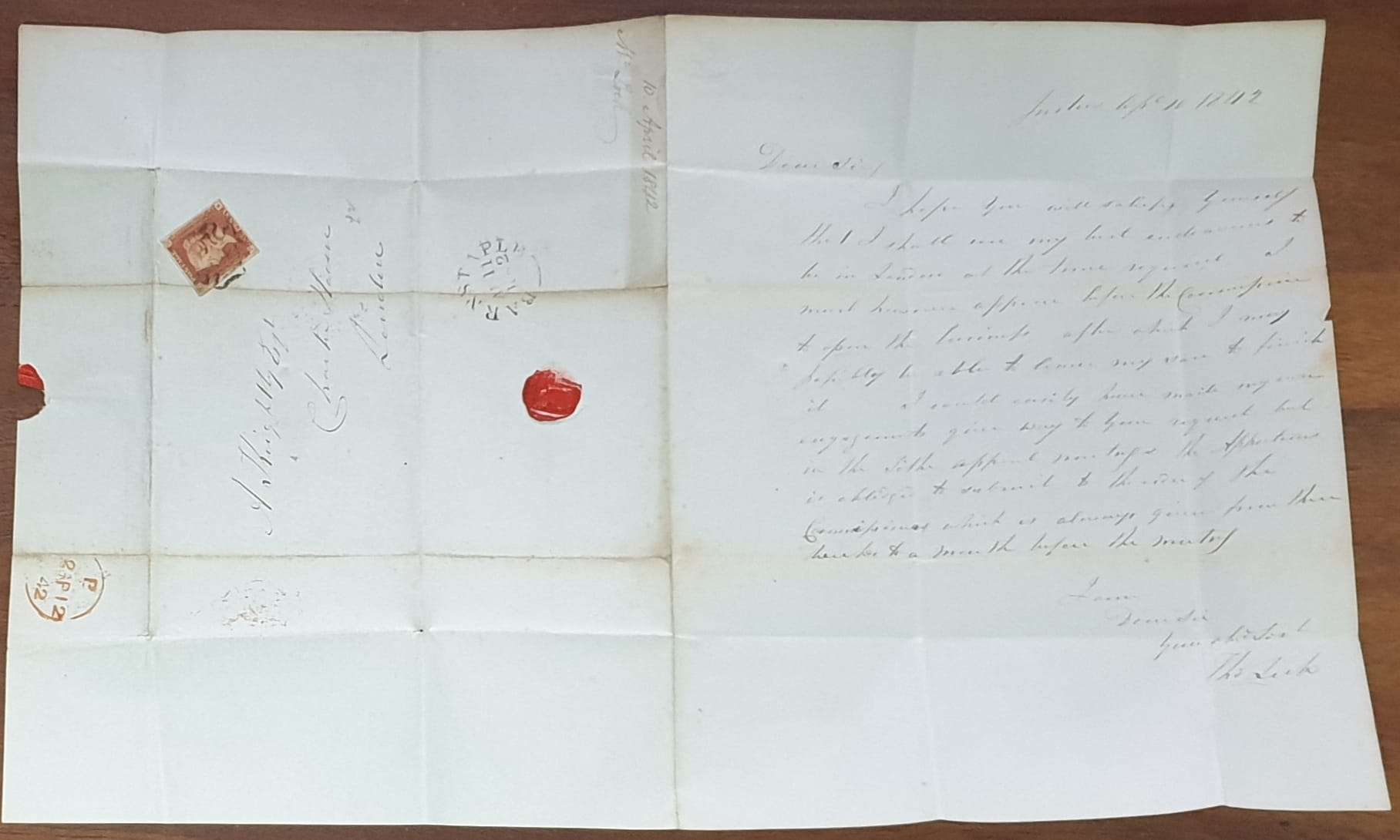 Great Britain Queen Victoria SG8 1d red on cover Plate 20 Letters P-E 11/4/1842 Barnstaple - London - Image 2