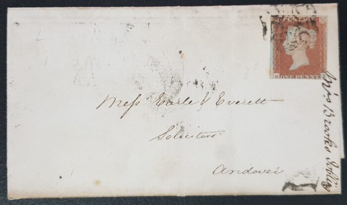 Great Britain Queen Victoria SG8 1d red on cover Plate 23 K-I 16/5/1842 Andover