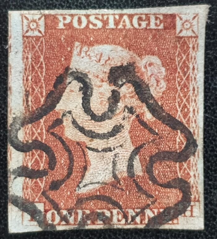 Great Britain Queen Victoria  SG8 1d red Black MX Plate 23 Letters L-H used stamp