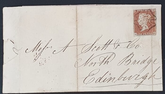 Great Britain Queen Victoria 1843 SG8 1d red entire Plate 26 Letters KA Galashiels-Edinburgh 4/4/1843