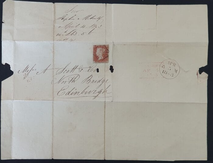 Great Britain Queen Victoria 1843 SG8 1d red entire Plate 26 Letters KA Galashiels-Edinburgh 4/4/1843 - Image 4