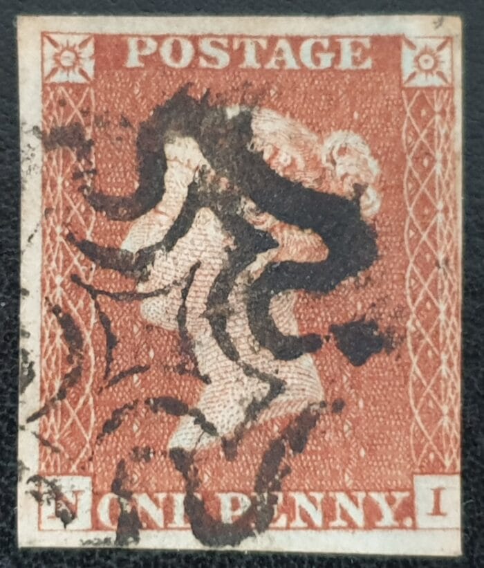 Great Britain Queen Victoria SG8 1d red Plate 28 N-I Black MX used stamp
