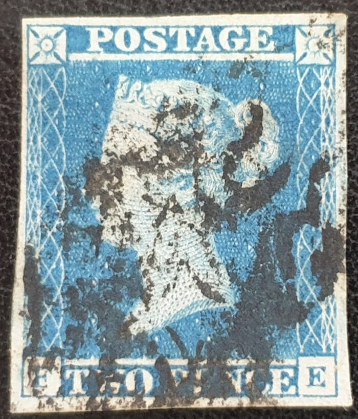 Great Britain Queen Victoria 1841 SG13 2d pale blue Black MX 4 margin used stamp