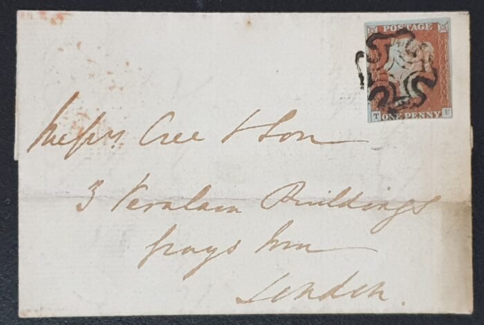 Great Britain Queen Victoria 1842 Letter SG8 1d red Letters T-F Black MX 2/11/1842 Ludlow