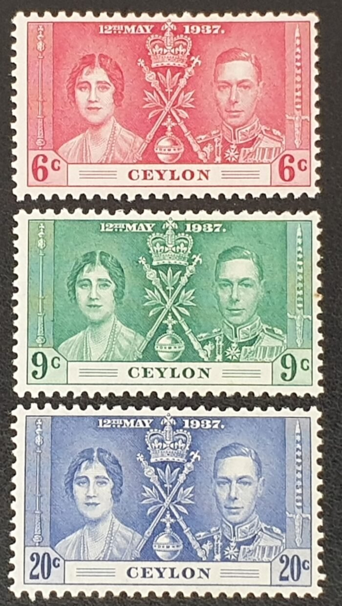 Ceylon 1937 "Coronation" SG383/5 Set of 3 Mounted Mint Stamps