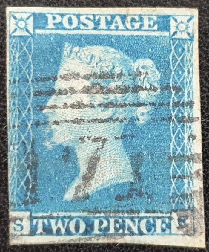 Great Britain Queen Victoria SG14 2d blue Letters SE used stamp
