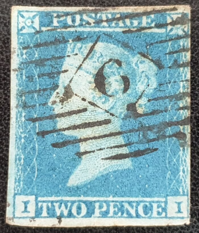 Great Britain Queen Victoria SG14 2d blue Letters I-I used stamp
