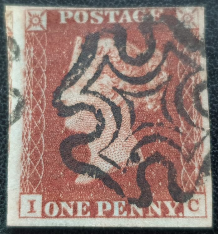 Great Britain Queen Victoria SG8 1d red Letters I-C Black MX used stamp