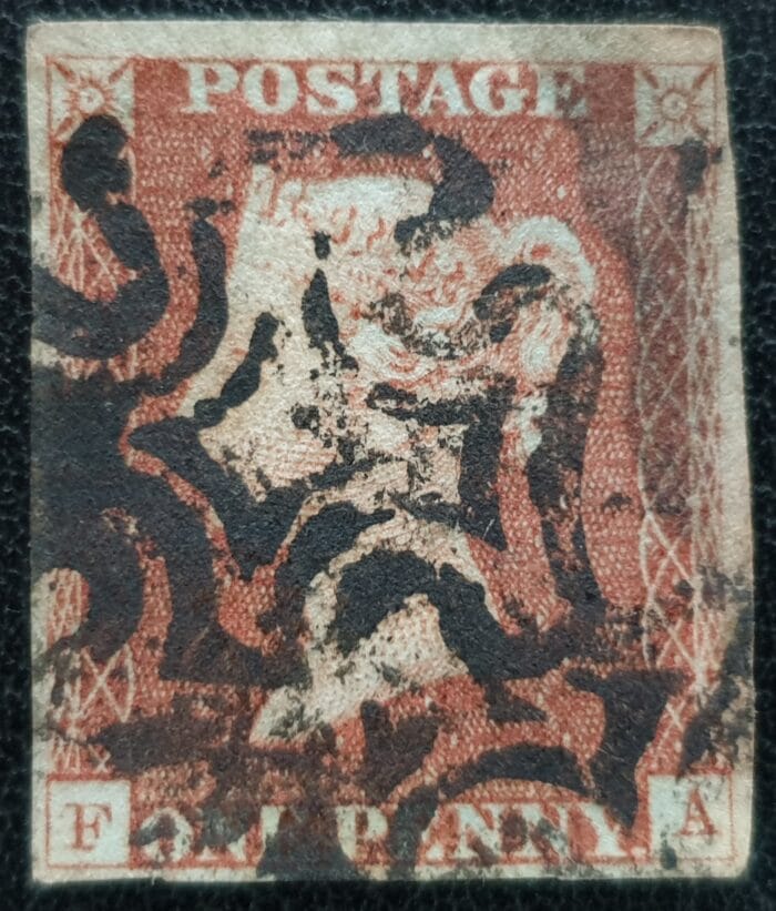 Great Britain Queen Victoria SG8 1d red-brown Letters F-A Black MX used stamp