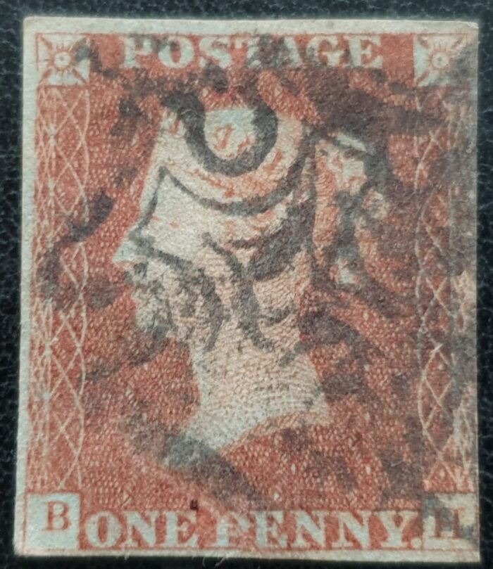Great Britain Queen Victoria SG8 1d red-brown Letters B-H Black MX used stamp