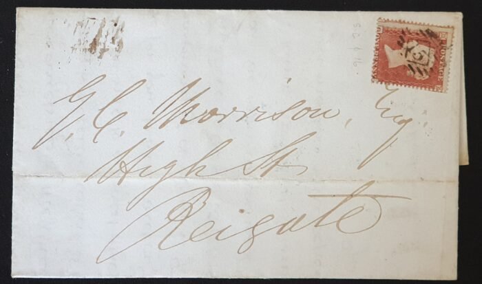 Great Britain Queen Victoria 1855 SG17 1d on Letter 26/2/1855 REIGATE