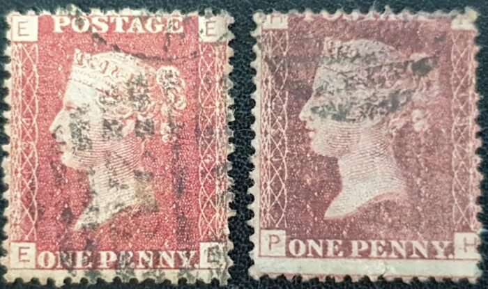 Great Britain Queen Victoria 1864 SG43/44 1d red Plate 134 EE & 137 PH used stamps