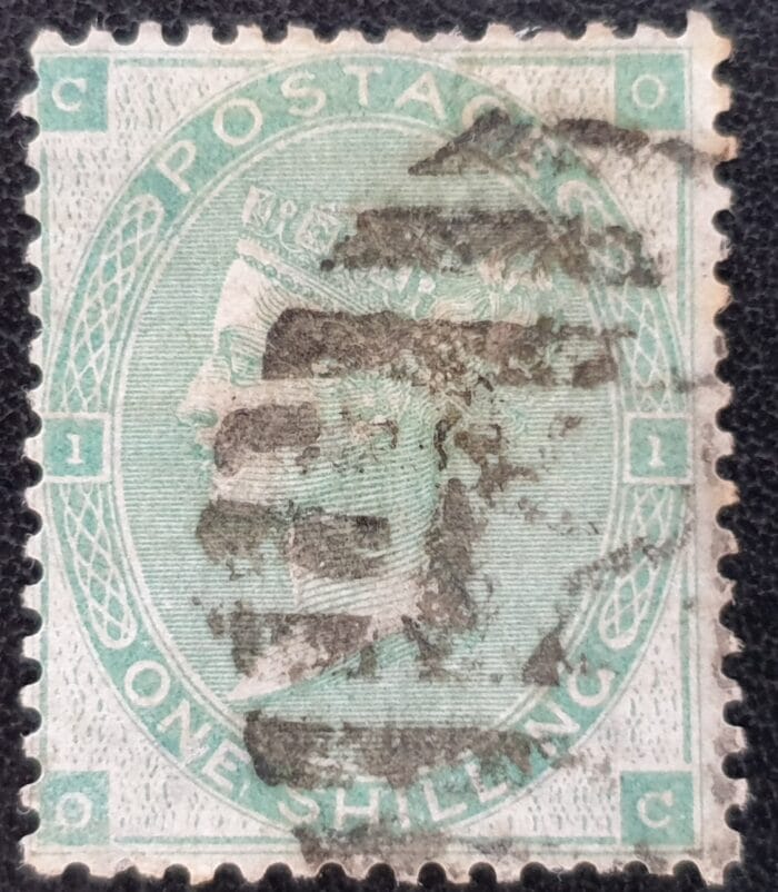 Great Britain Queen Victoria SG90 1s. green Plate1=2 O-C used stamp