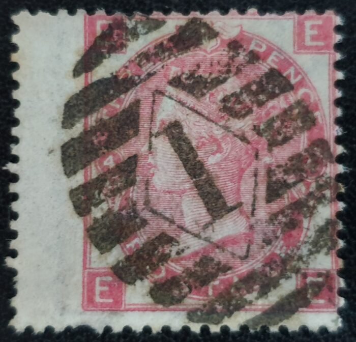 Great Britain Queen Victoria 1865 3d. rose SG.92 Letters E-E Plate 4 Left Wing Marginal used stamp