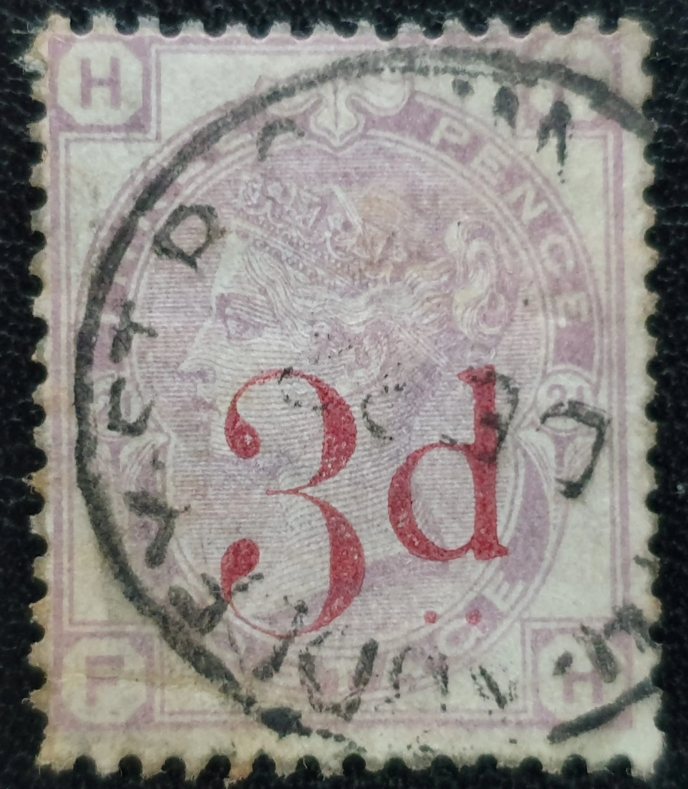 Great Britain Queen Victoria SG.159 3d. on 3d. Lilac (C.) Plate 21 F-H Used Stamp