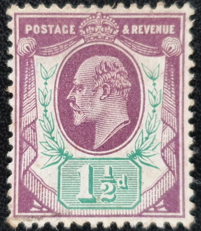 Great Britain King Edward VII SG221 SPEC M8(1), 1½d dull purple & green unused single stamp