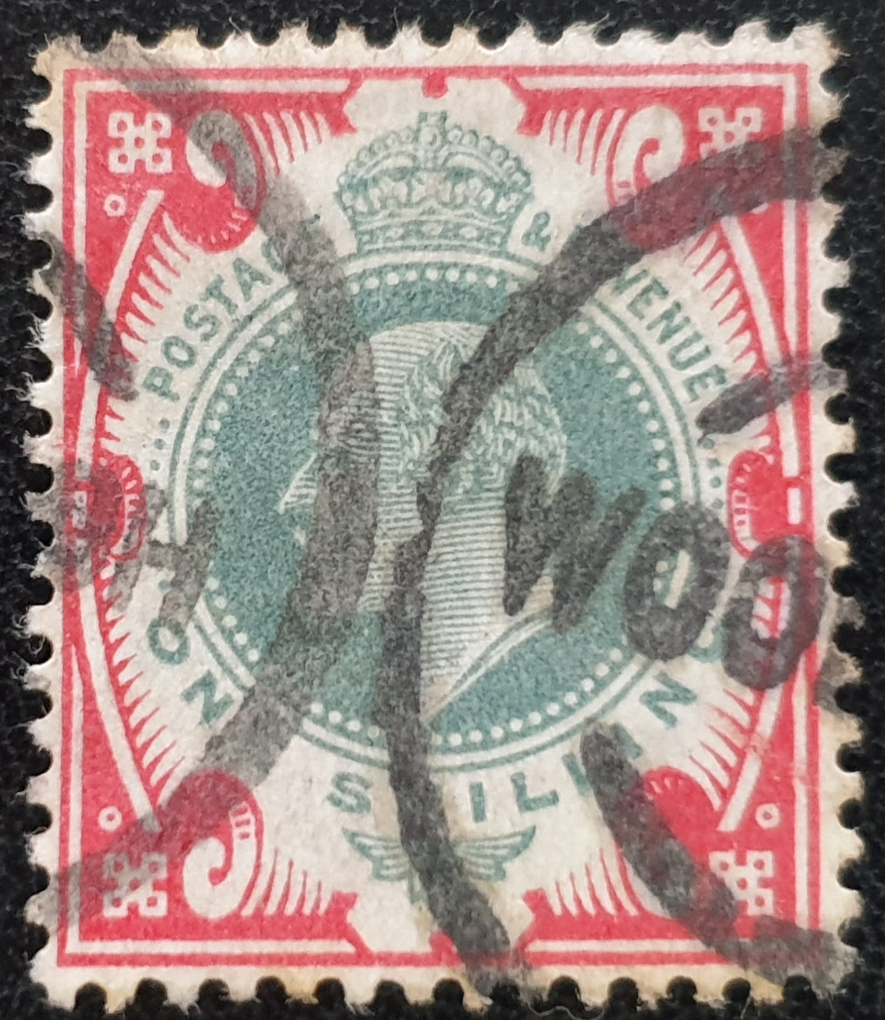 Great Britain King Edward VII SG257 SPEC M45(1) 1s. dull green & carmine FU