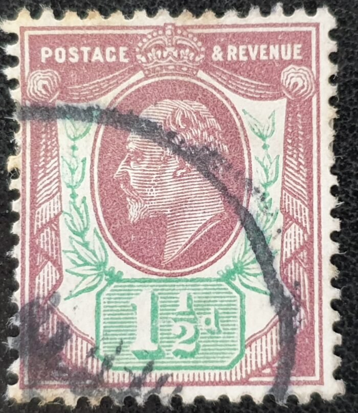 Great Britain King Edward VII SG287 SPEC M10(4), 1½d dull red-purple & green, Good Used Stamp