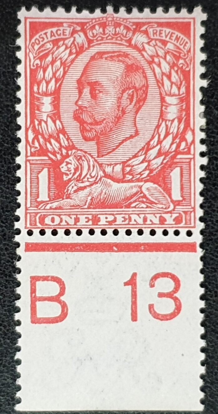 Great Britain King George V 1912 SG345 1d scarlet Control B13 Mounted Mint