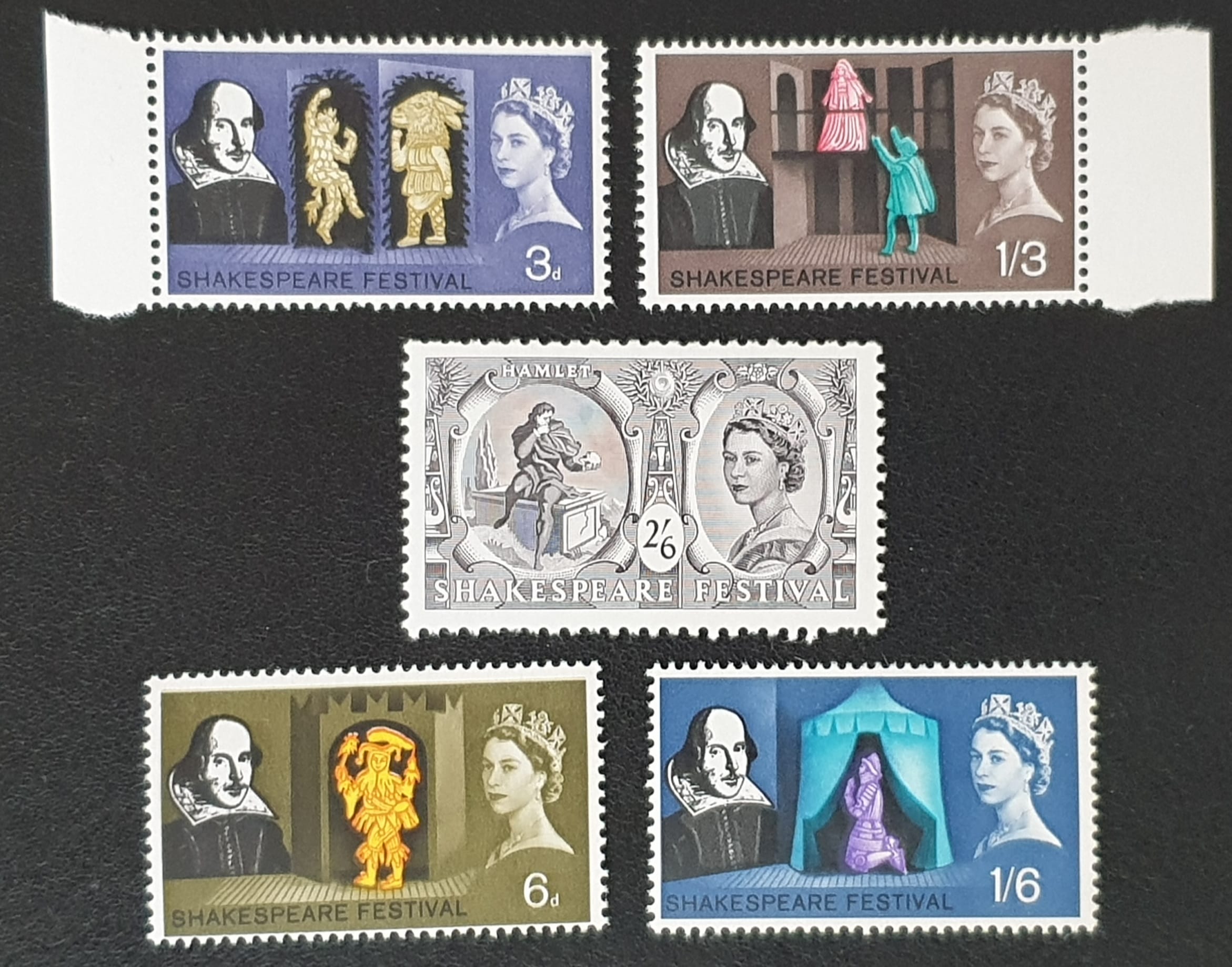 Great Britain Queen Elizabeth II 1964 "Shakespeare Festival" SG646/50 Mounted Mint Stamps