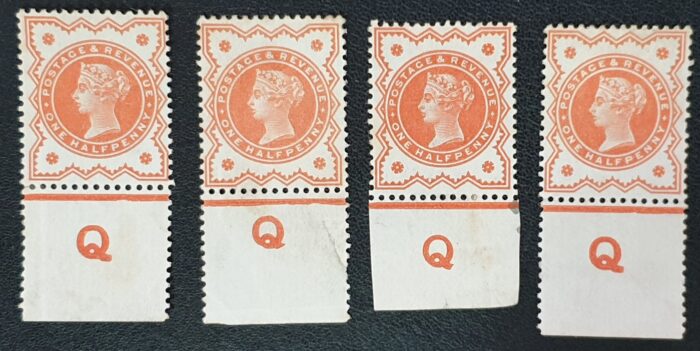 Great Britain Queen Victoria 1887 “Jubilee” ½d Vermilion Control (Q) Mounted Mint Stamps