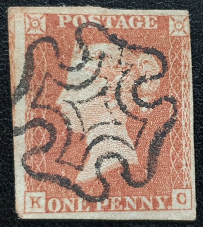 Great Britain Queen Victoria SG8 1d red Plate 20 KC Black MX Double C Used Stamp
