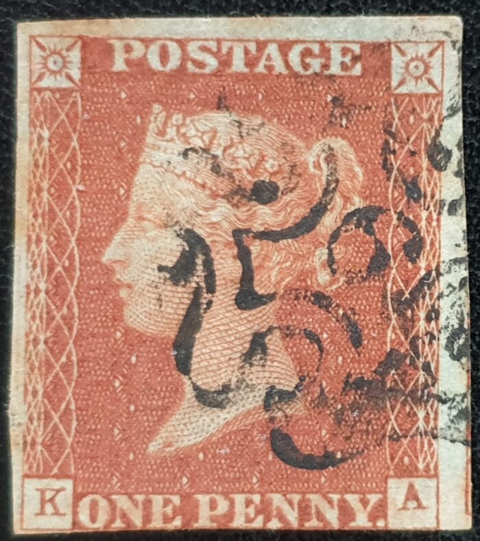 Great Britain Queen Victoria SG8 1d red KA Plate 22 Black MX No.6 used stamp
