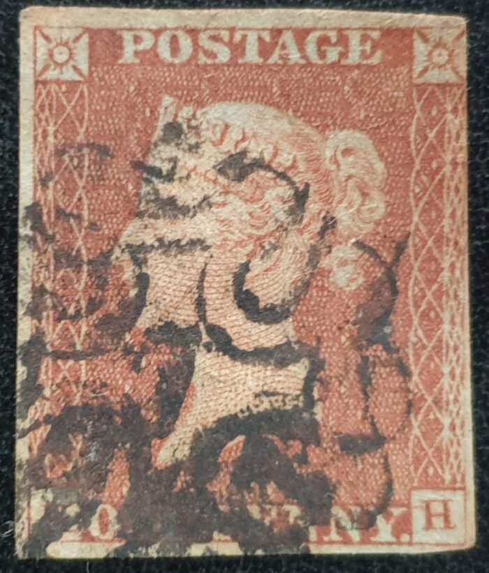 Great Britain Queen Victoria SG8 1d red-brown Black MX No.7 used stamp