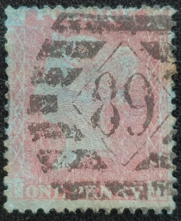 Great Britain Queen Victoria SG32 1d brown rose on very blue paper used