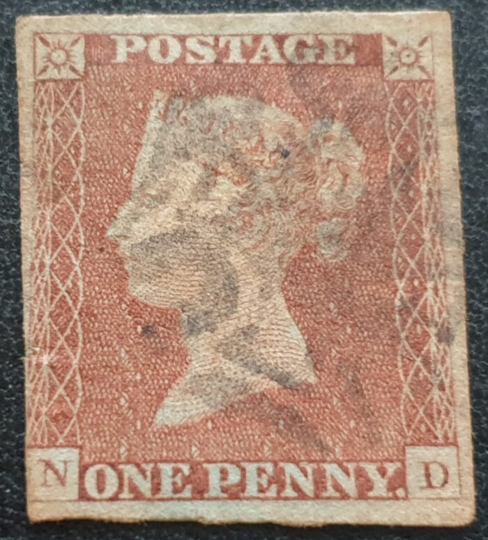 Great Britain Queen Victoria SG8 1d red Letters ND Black MX used