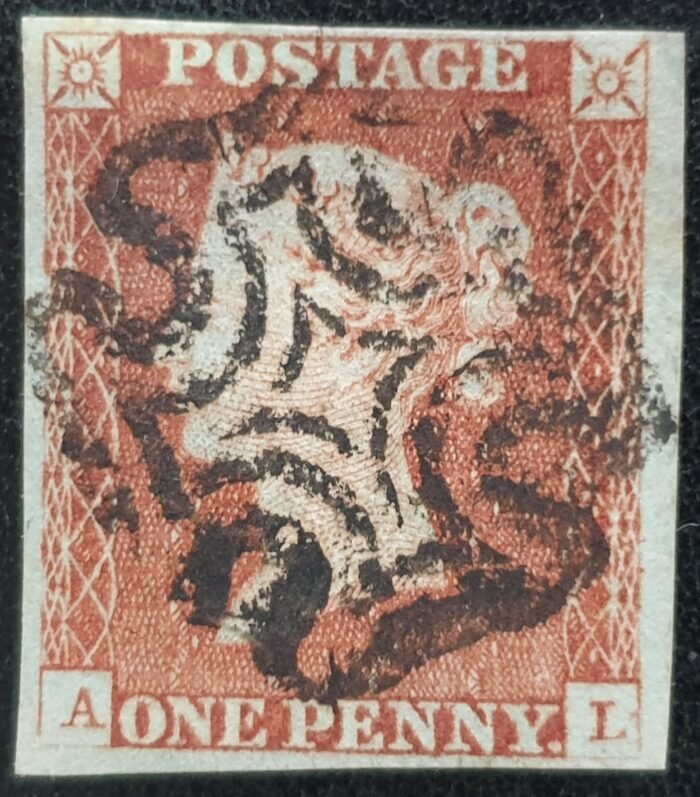 Great Britain Queen Victoria SG8 1d red Plate 27 AL Black MX 4 margin used