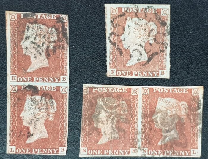 Great Britain Queen Victoria SG8 1d red Plate 36 Black MX Inc. Pairs used stamps