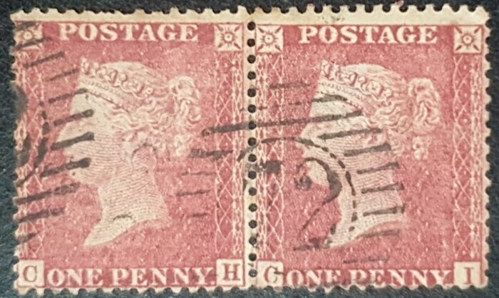 Great Britain Queen Victoria 1855 SG29-C8 (4) 1d brown rose Plate 27 Pair CH-CI Used