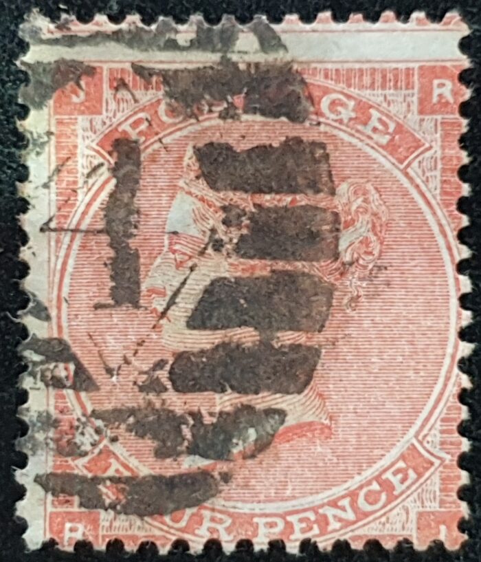 Great Britain Queen Victoria 1863 SG82 4d pale red (Hair lines) Plate 4 RJ used