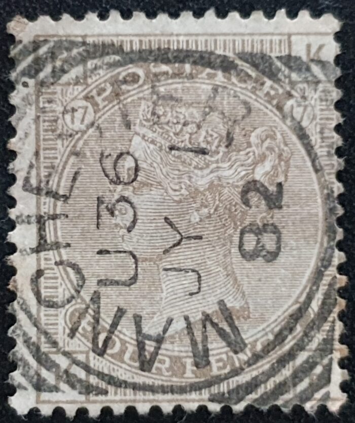 Great Britain Queen Victoria 1880 SG160 4d grey-brown CDS Manchester Plate 17 used