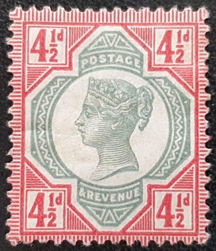 Great Britain Queen Victoria 1887-1900 ‘Jubilee’ Issue SG206 4½d. green/carmine 'Break' unused