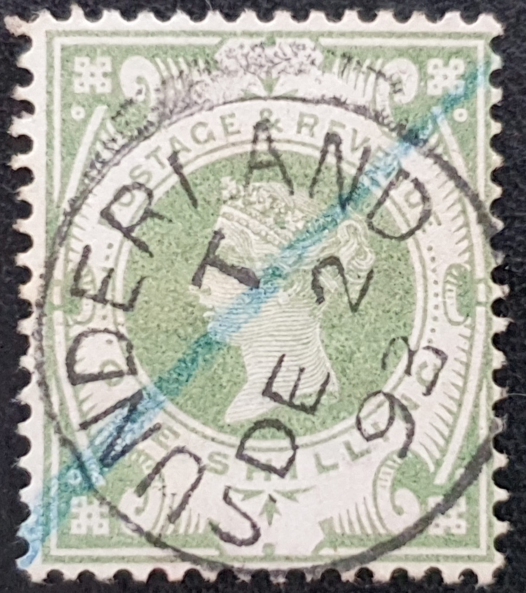 Great Britain Queen Victoria 1887 SG211, 1s dull green, FINE USED. Cat £80. CDS SUNDERLAND