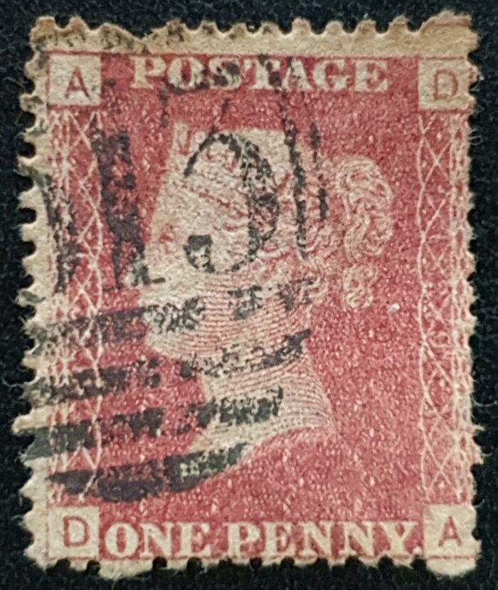 Great Britain Queen Victoria 1864 SG43 1d red Plate 129 DA *BROKEN PERF-PIN* VARIETY used